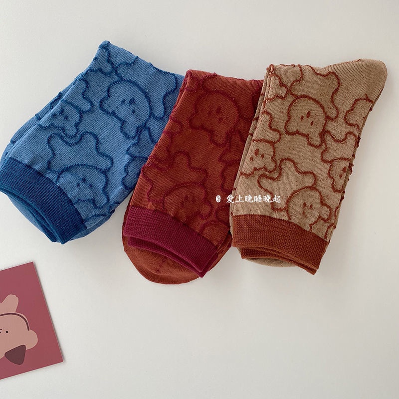 Vớ Thể Thao Cổ Trung Trung Bình Họa Tiết Ba Chiều Gấu Dễ Thương Phong Cách Nhật Bản Cho Cặp Đôi