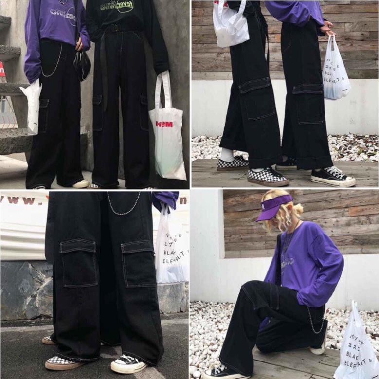 [SALE SỐC Quần Ống Rộng Dập Chỉ Nổi Giả Jean Hot Hít(Ảnh Thật)