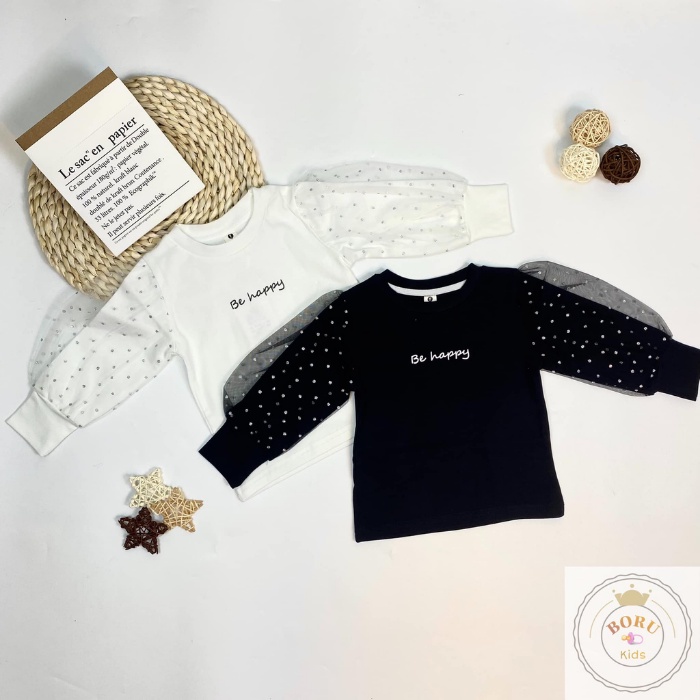 Boru.kids21 Áo dài tay , tay bồng ren kim tuyến cho bé gái ( 8-18kg)