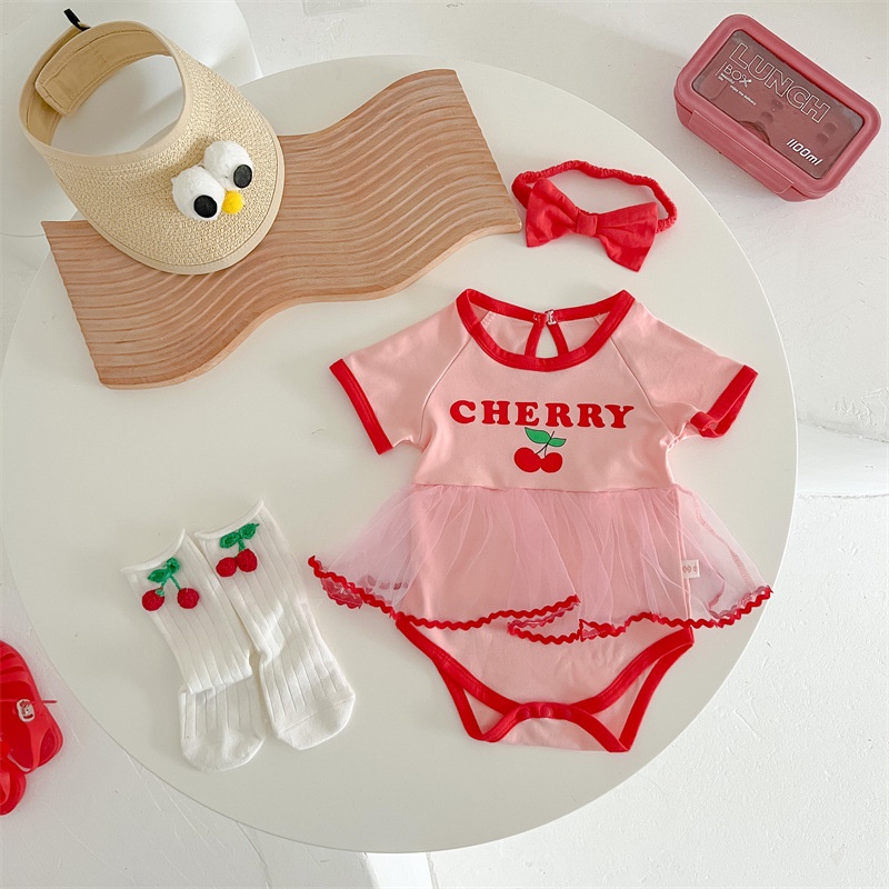 Bộ Áo Thun + Chân Váy Họa Tiết cherry Dễ Thương Thời Trang Mùa Hè 2022 Cho Bé Gái