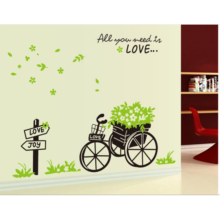 Decal trang trí dán tường mẫu xe đạp xanh