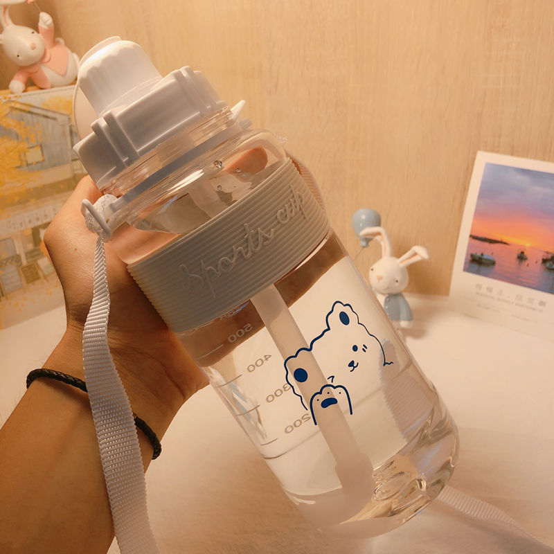 Water bottle Korean-style drinking cup Cute student girl Simple plastic cup Anti-drop water bottle Large capacity water bottle Handy cup handy