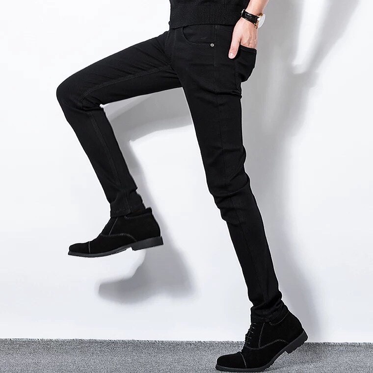 Quần jean nam đen trơn &amp; rách vải jeans bò cotton duck cao cấp mềm mịn, co dãn - form slim fit