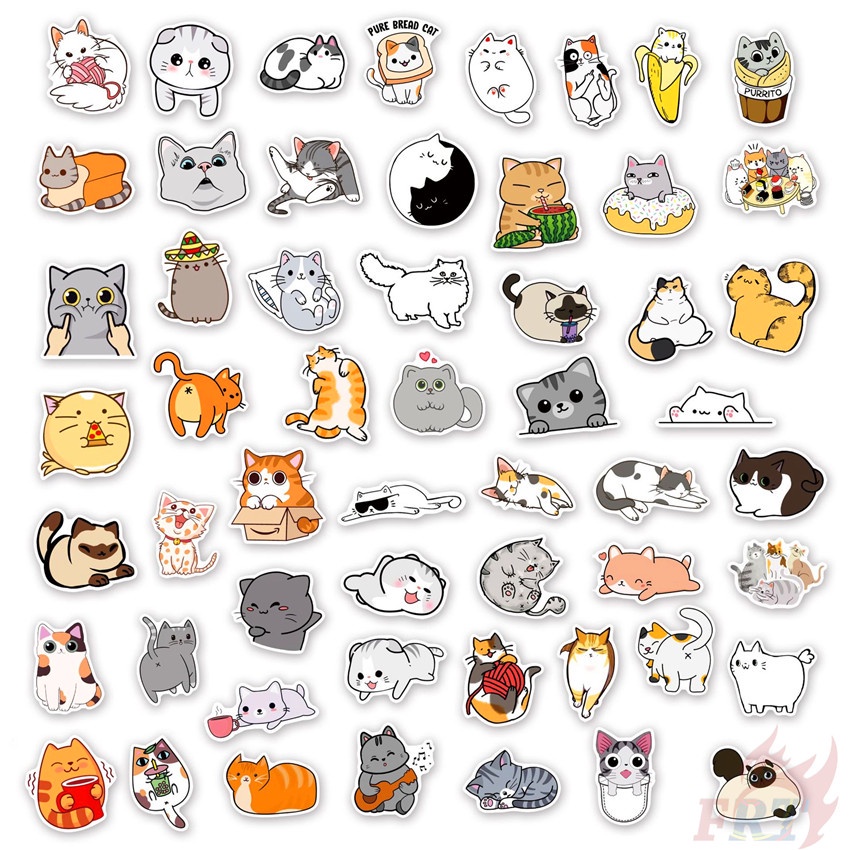 Bộ 100 Cái/Bộ ☆ Miếng Dán Hình Mèo Dễ Thương Vui Nhộn ☆ Miếng Dán Chống Thấm Nước Họa Tiết Graffiti Thời Trang