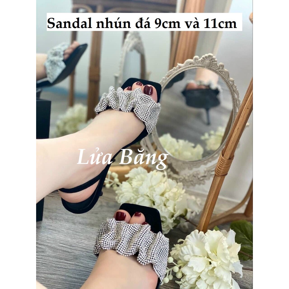 Guốc WAN quai đá nhún phối dây sau gót nhọn 9 phân và 11 phân quai nhún đá - TH77