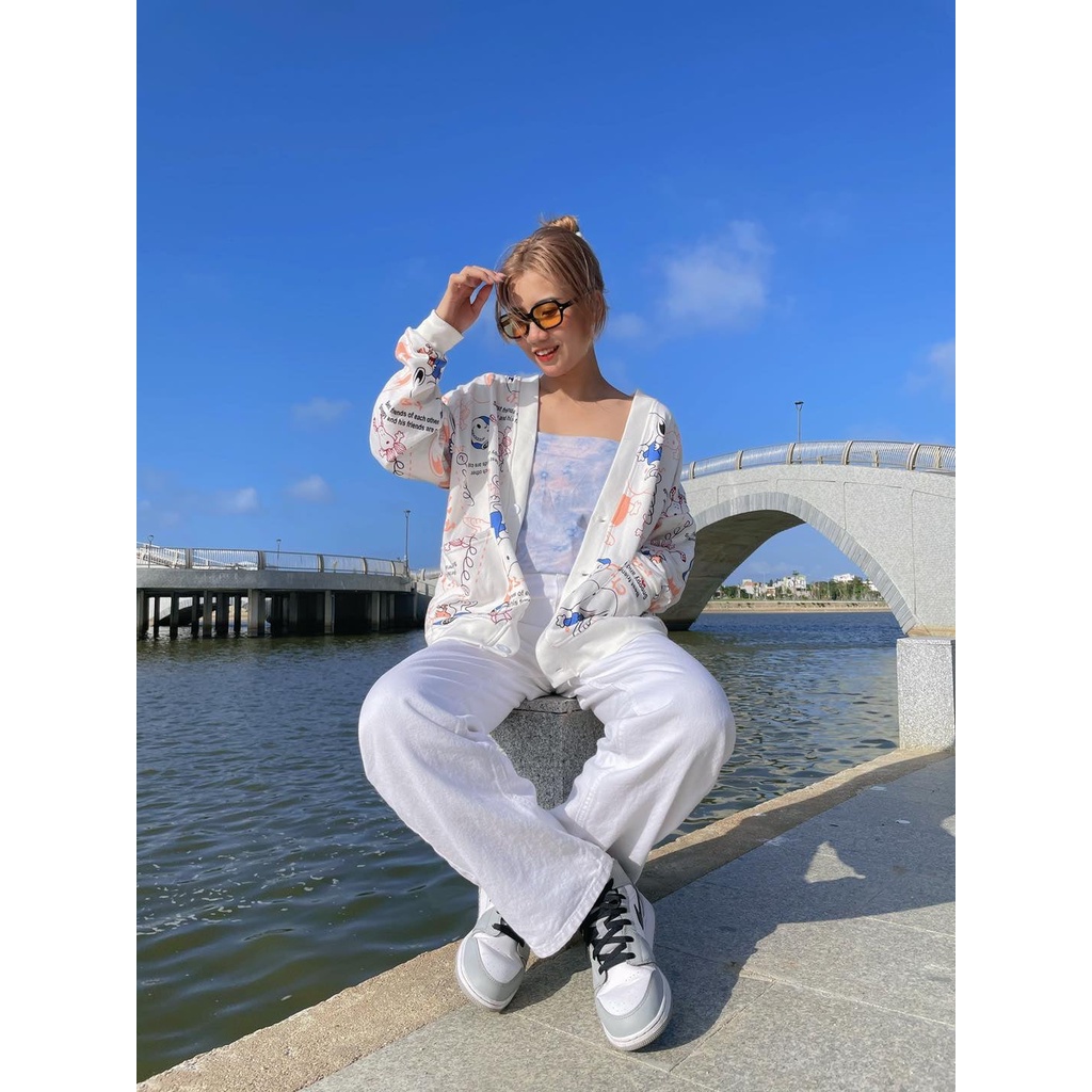 Áo khoác nỉ Cardigan form rộng dài tay oversize unisex - GIN STORE