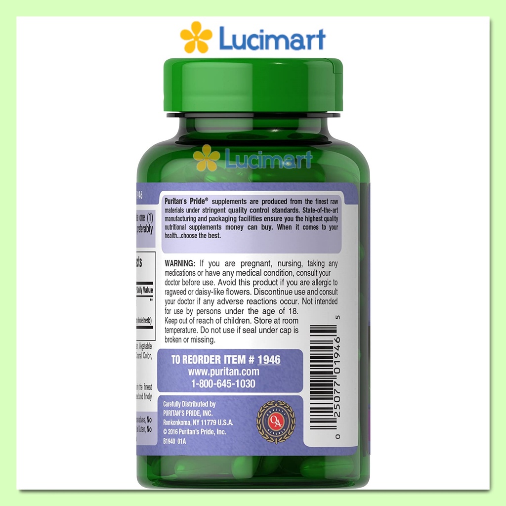 Viên uống thải độc gan Milk Thistle Extract 1000mg Puritan’s Pride hộp 180 viên [Hàng Mỹ hạn dùng 2024]