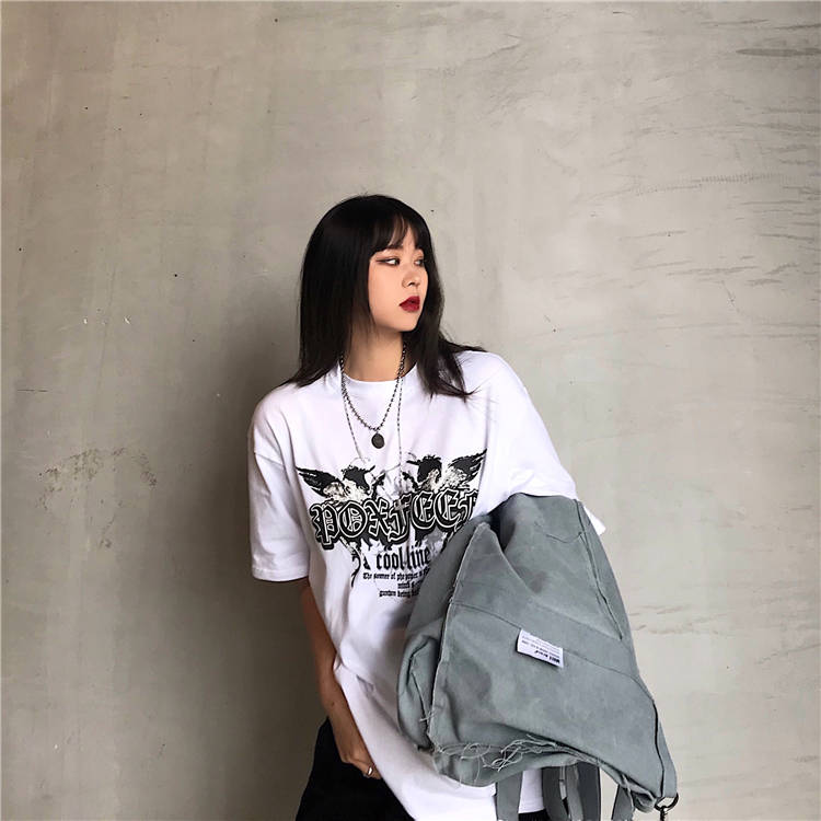 NRVP Áo thun ngắn tay dáng rộng in hoạt hình kiểu Hàn Quốc thời trang mùa hè 2021 cho học sinh