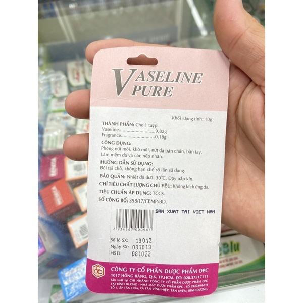 Tuýp dưỡng ẩm hương dâu Vaseline Pure – OPC (10g)