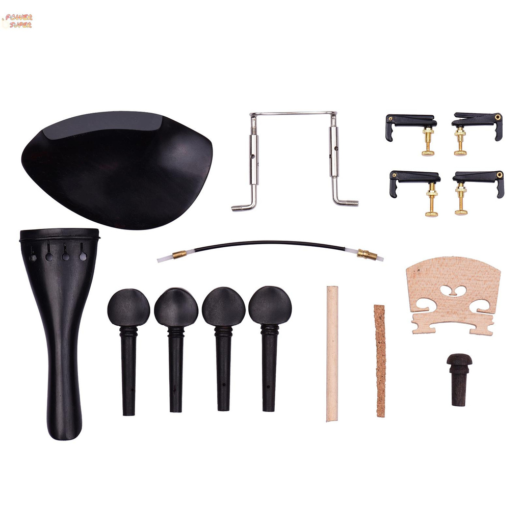 4/4 Full Size Violin Accessory Kit Chin Rest Chinrest Clamp Tailpiece 4 Tuning Pegs 4 Fine Tuners Tailgut Endpin Maple Bridge Spruce Sound Post