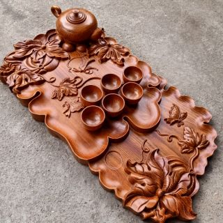 Bộ khay trà ấm chén gỗ hương nguyên tấm