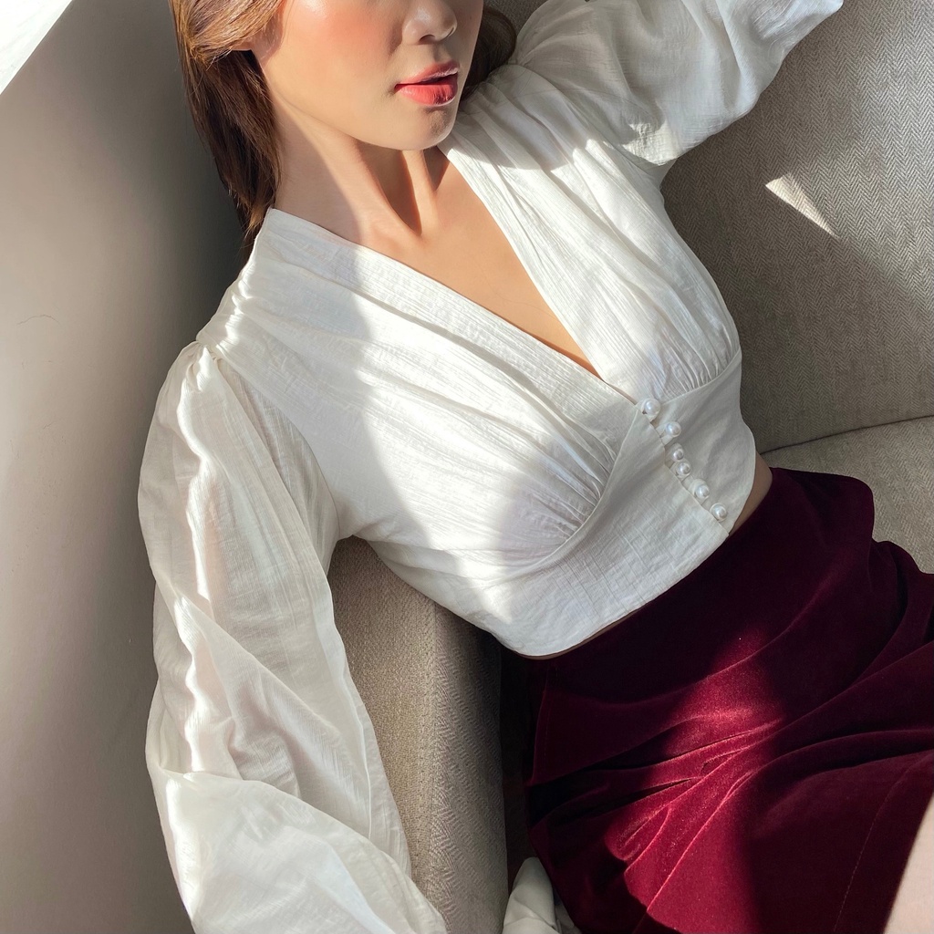 Áo croptop voan tay dài HEYBEE nhẹ nhàng nữ tính- CARA TOP HT704