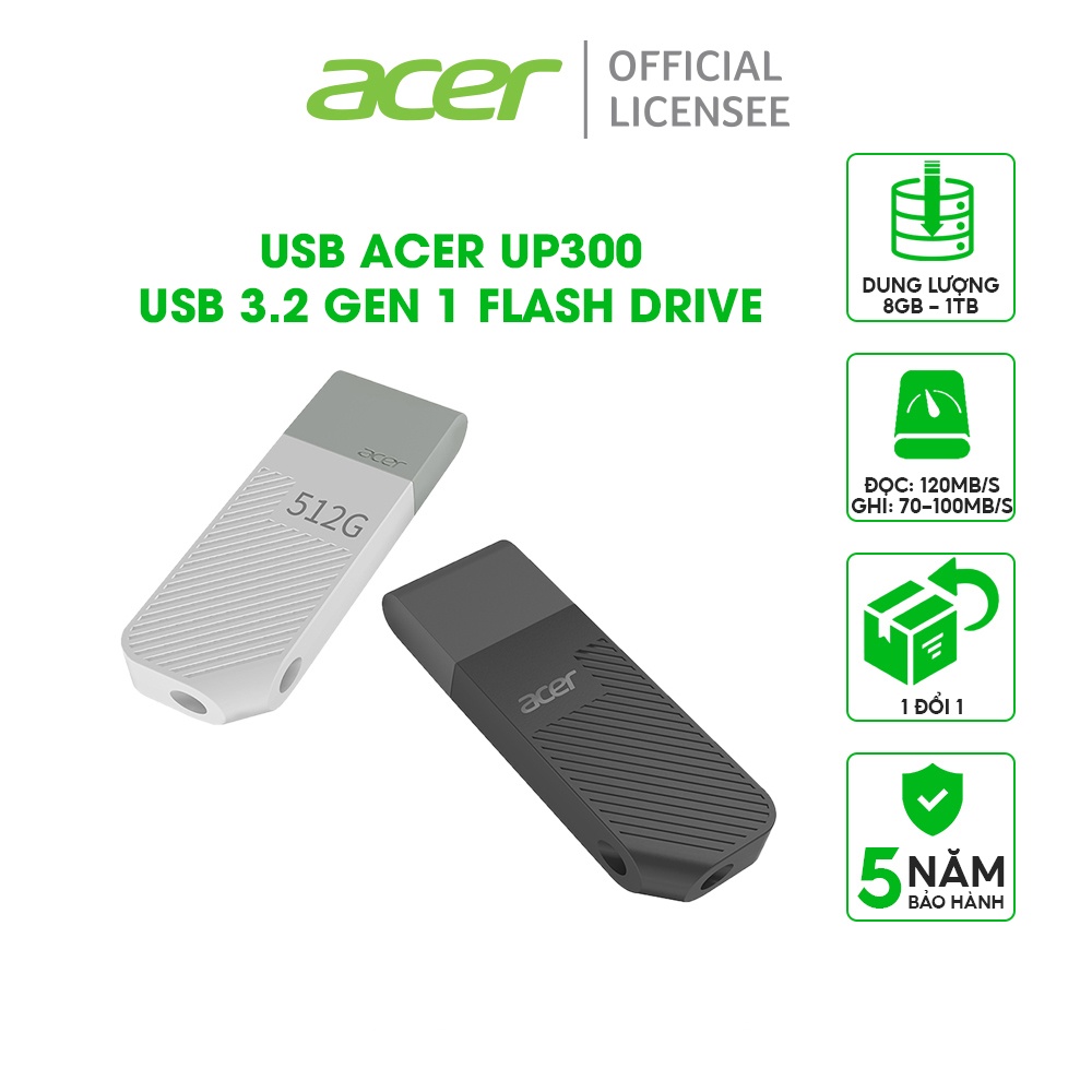 USB 3.2 Acer UP300 Gen 1 tốc độ 120MB/s dung lượng 8GB|16GB|32GB|64GB|128GB - Bảo hành 5 năm