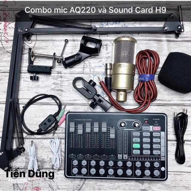 [Mã ELHACE giảm 4% đơn 300K] Bộ livestream mic AQ220 Sound card H9 autu-tune chân dây livestream MA2- micro thu âm