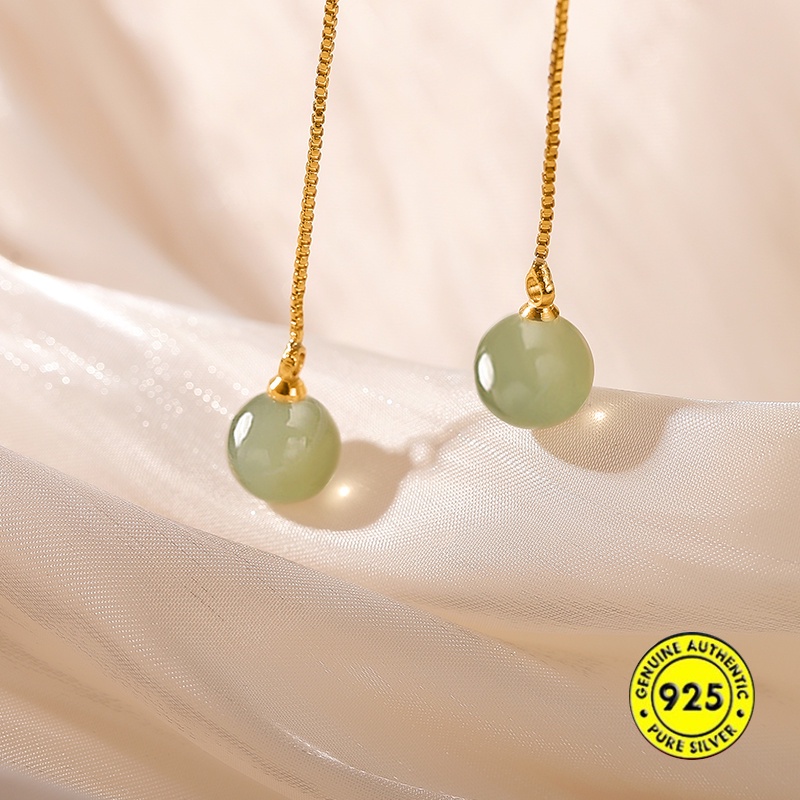 Đôi bông tai mạ bạc 925 dạng chuỗi hạt tròn 8mm thời trang cho nữ