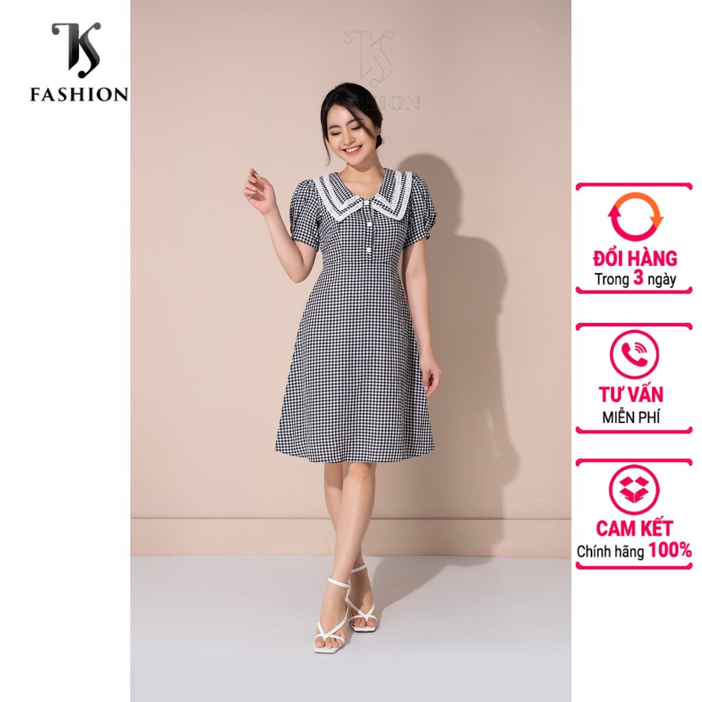 Đầm nữ kẻ caro dáng xòe, cách điệu, tôn dáng thiết kế cao cấp TKFASHION DK854