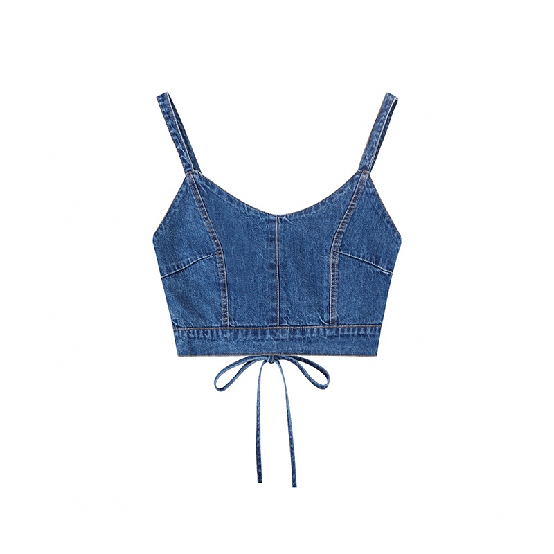 Áo denim hai dây ZHELIHANGFEI dáng ôm phong cách Hàn Quốc thời trang xuân hè cho nữ