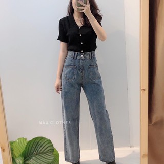 Áo thun len tăm sọc gài nút