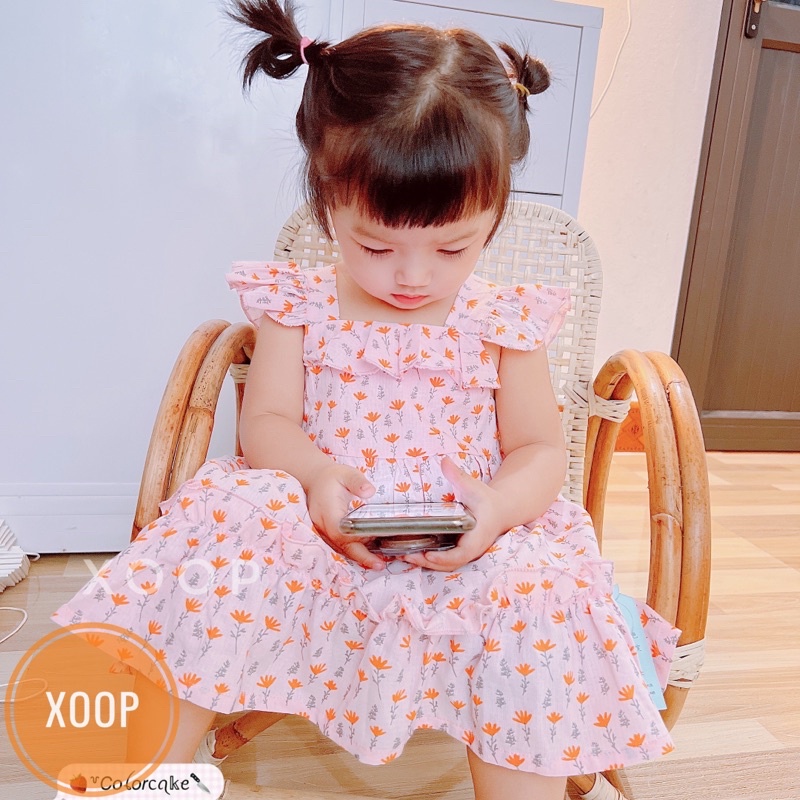 Váy cánh tiên hoa 3 tầng hoa 2 màu cho bé gái (9-19kg)