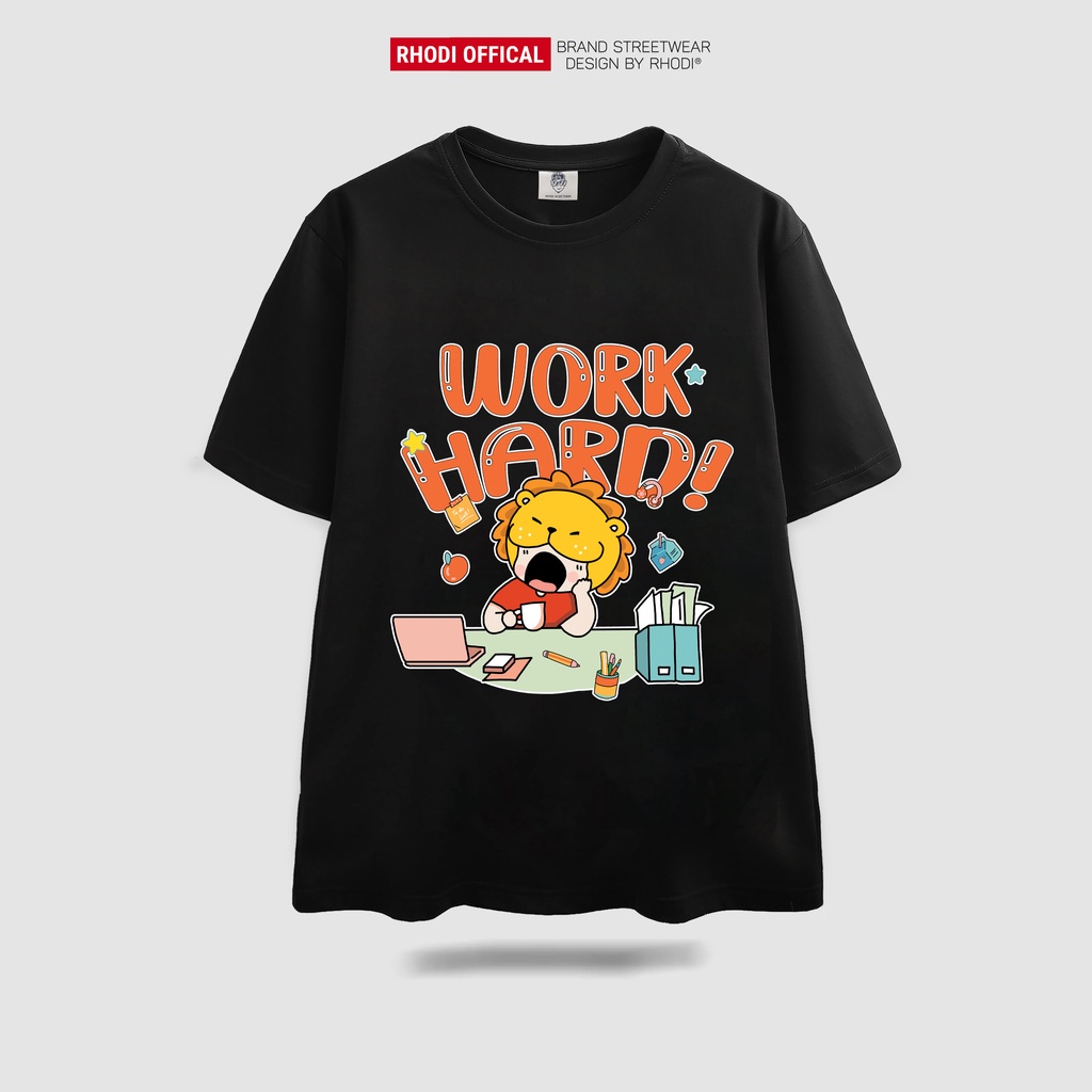 Áo thun local brand RHODI phông cổ tròn tay lỡ unisex nam nữ thế hệ genz work hard 02