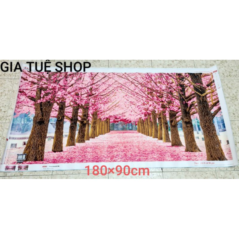 Tranh gắn đá giá rẻ Rừng hoa anh đào 180×90cm,chỉ cần lên khung