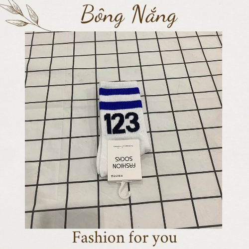 Vớ thể thao UNISEX 123, tất dài thể thao, đường phố thời trang Hàn Quốc