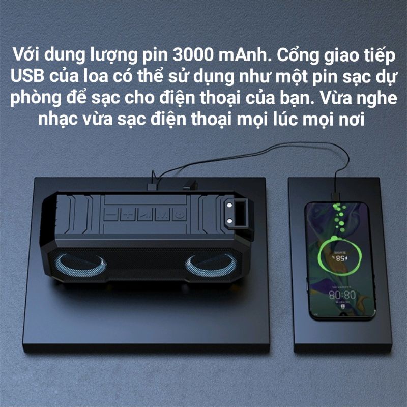 Loa Bluetooth X8 Không Dây Siêu Trầm Âm Thanh Vòm 360° Chống Nước IPX7 Nghe Nhạc 12h Kiêm Pin Sạc Dự Phòng 3000 mAh