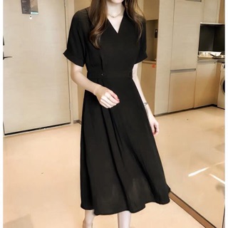 Đầm cổ V thun eo 2 màu