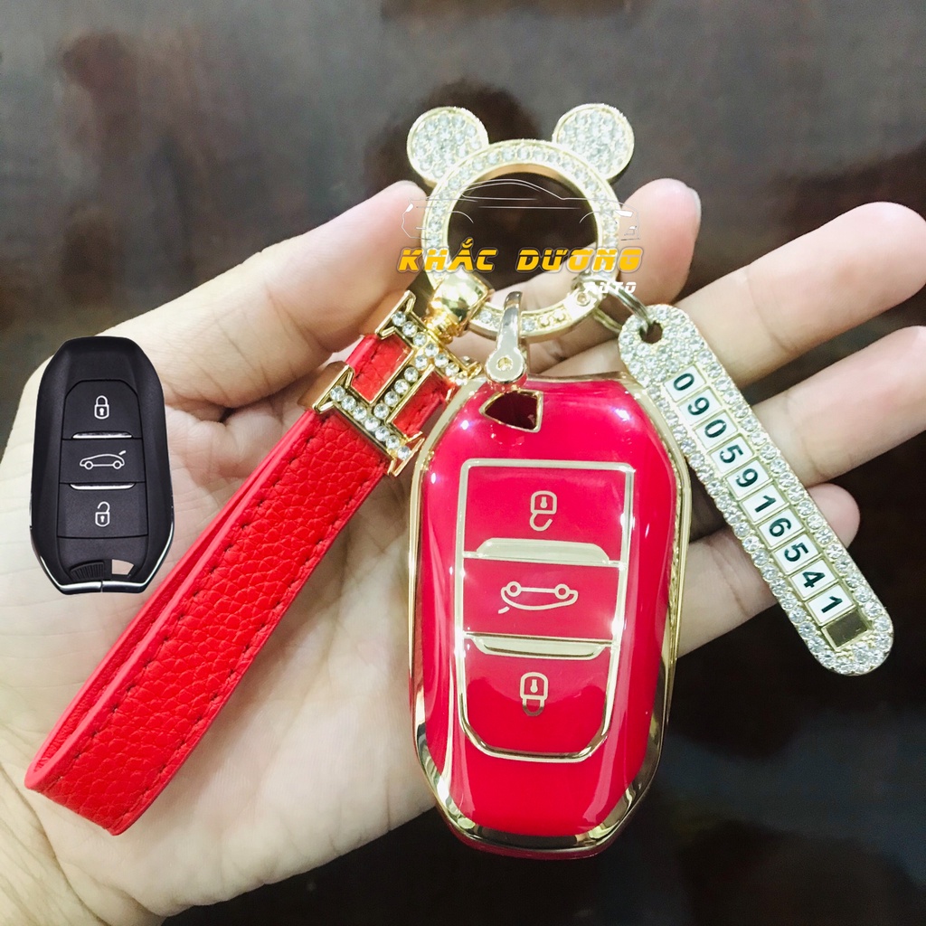 Ốp chìa khoá Peugeot 2008 3008 5008 TPU đính đá nhân tạo cao cấp sang trọng