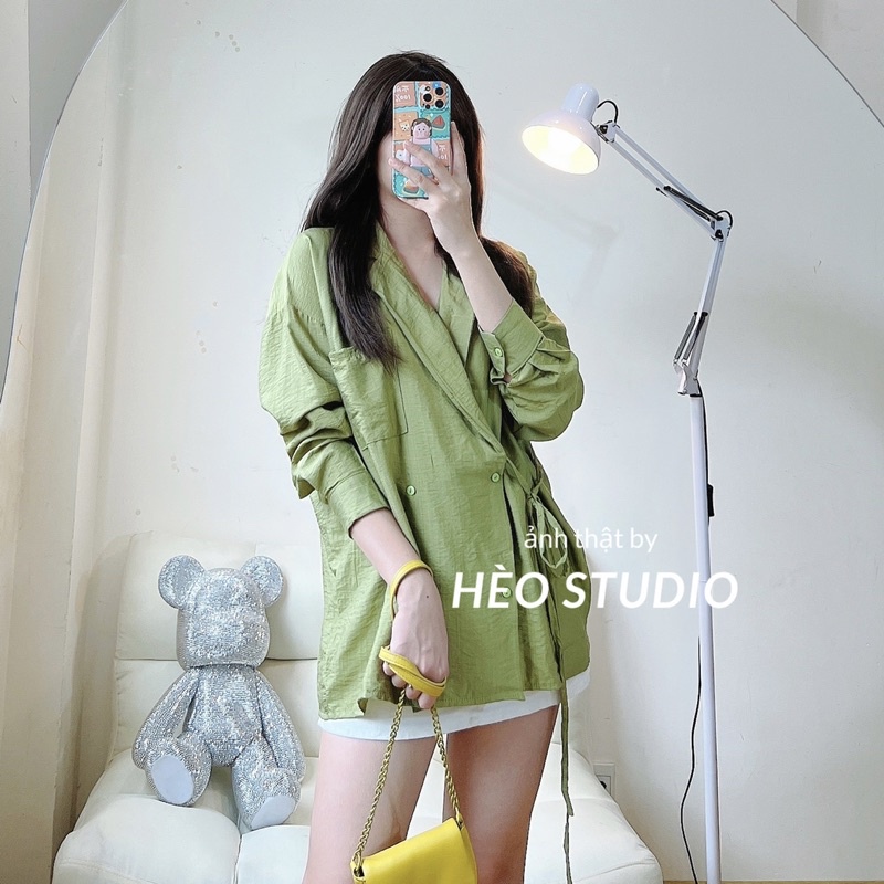 Áo Sơ Mi Blazer Cột Nơ Hèo Studio (Ảnh Thật)