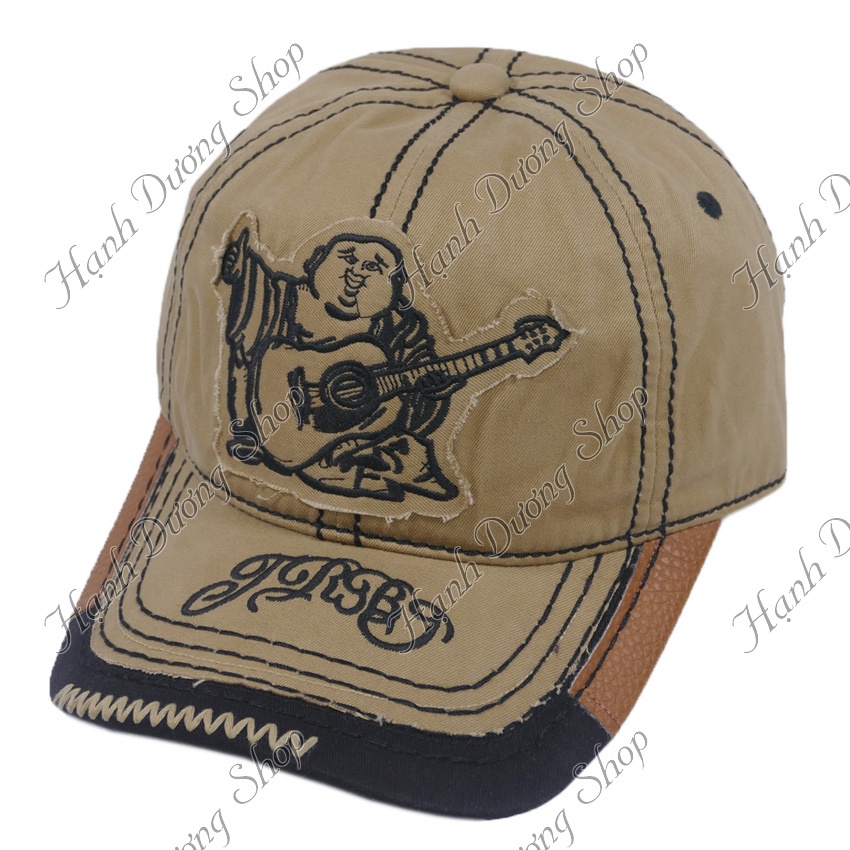 Nón ông địa đánh đàn loại xịn, may chỉ nổi màu, vá da 2 bên hông đẹp mắt