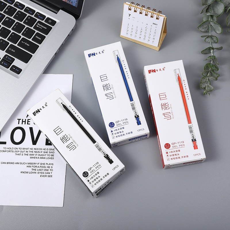 Bút bi gel dung tích lớn 0.5mm màu xanh dương/đỏ/đen thiết kế đơn giản dụng cụ văn phòng phẩm