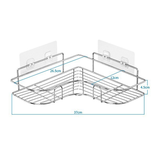 Kệ Góc Tường Inox Sáng Bóng, Kệ Nhà Tắm Dán Tường Chịu Lực Tốt- Tặng Kèm Miếng Dán