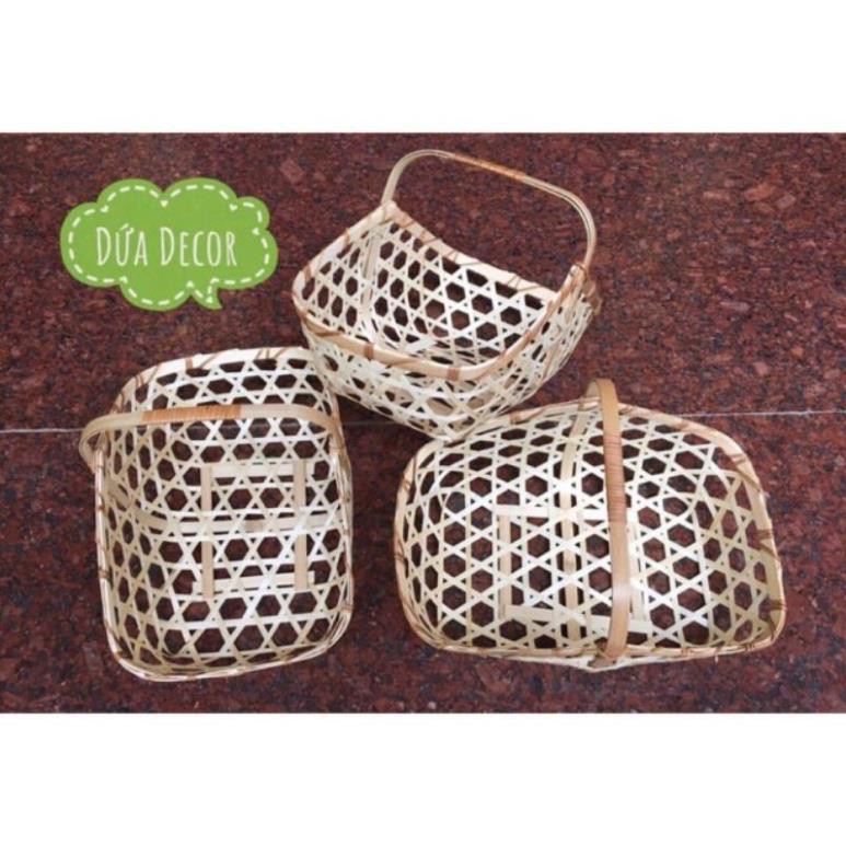 Combo 10 làn tre giỏ tre trắng một quay đựng hoa quà tết