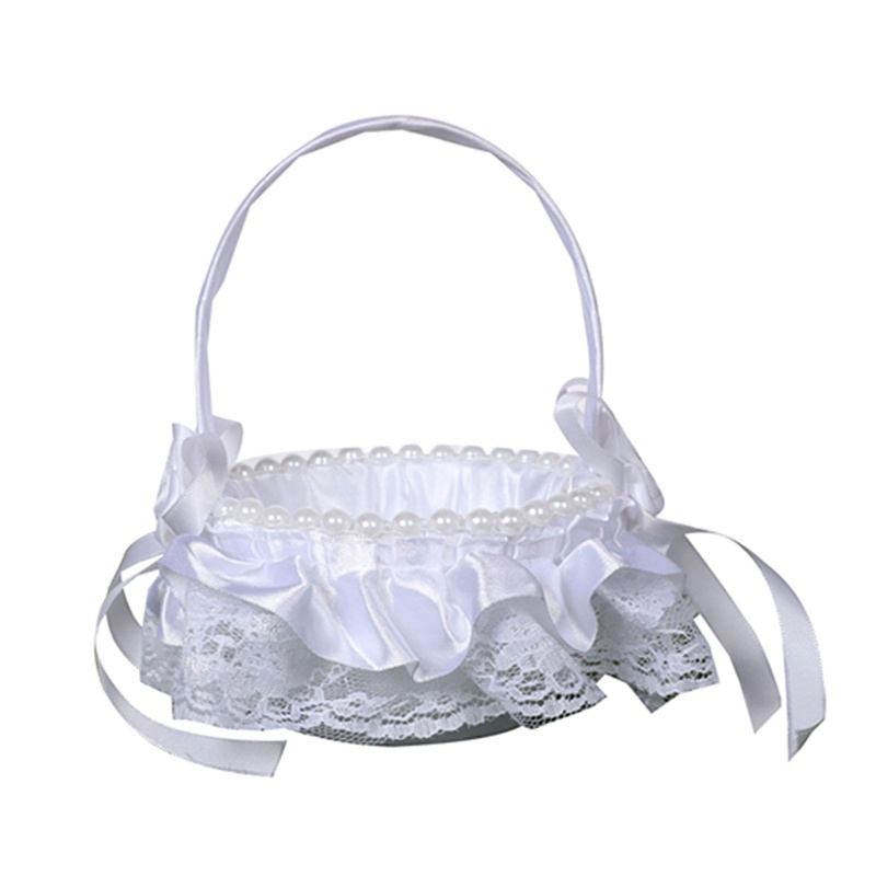 Xiangbao Giỏ Hoa Cưới Vải Satin Trắng Nhỏ Phối Ren Nhiều Kiểu Dáng Cho Bé Gái