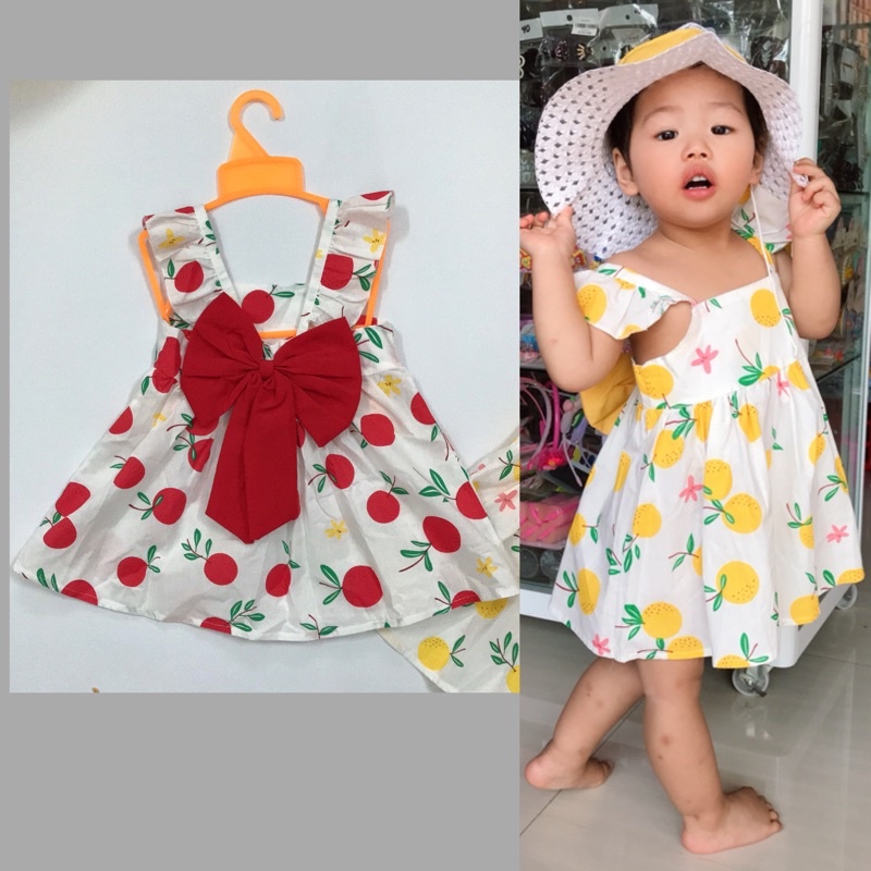 ( sét váy + mũ) Váy cho bé gái size từ 9 – 20kg, đầm bé gái dáng xòe thắt nơ dễ thương xinh xắn. Ảnh và video thật.