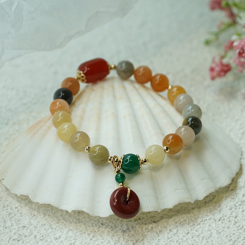 Vòng Tay Chuỗi Hạt Đá Mã Não Màu Vàng Mặt Dây Hình Bí Ngô Phong Cách Mới