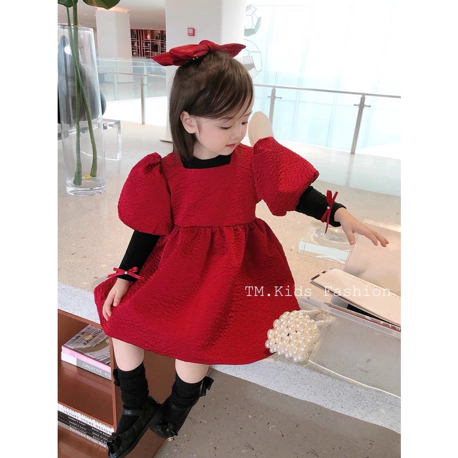 Váy hoa gấm liền áo len cotton
