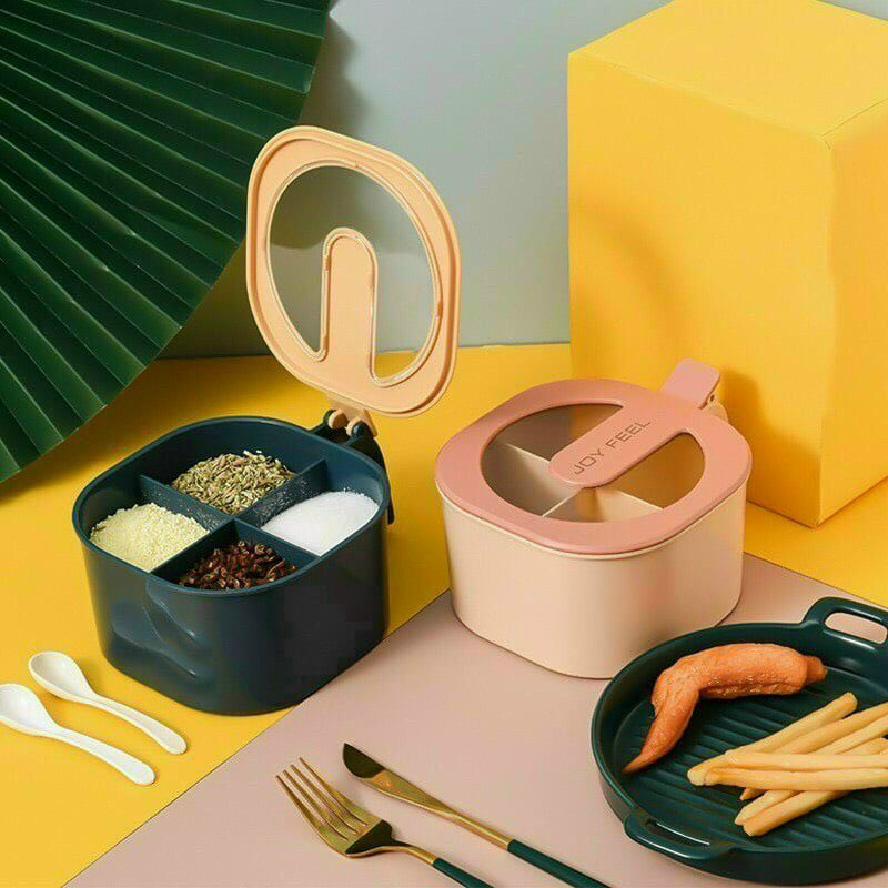 Hộp đựng gia vị 4 ngăn kèm thìa,khay ,hũ đựng gia vị nhà bếp