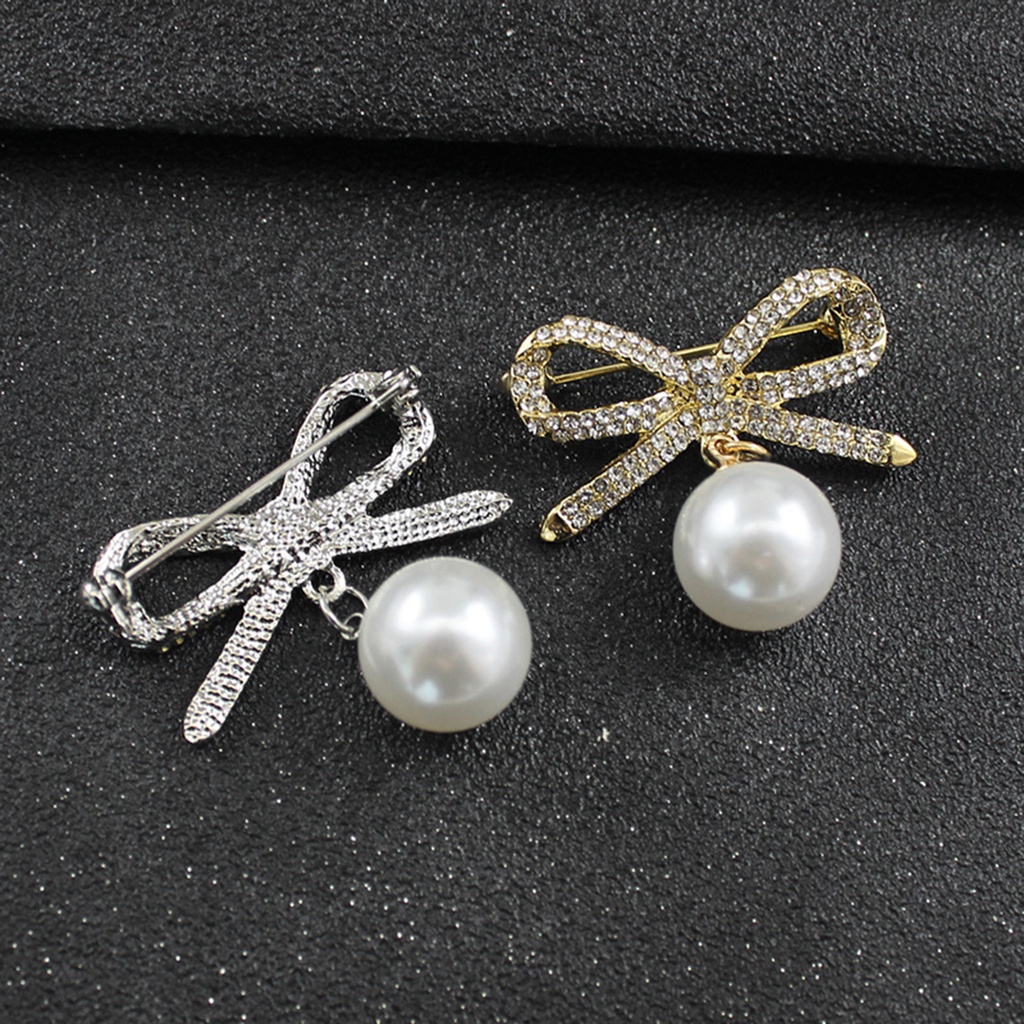 Ghim Cài Áo Hình Nơ Đính Ngọc Trai Nhân Tạo Thời Trang