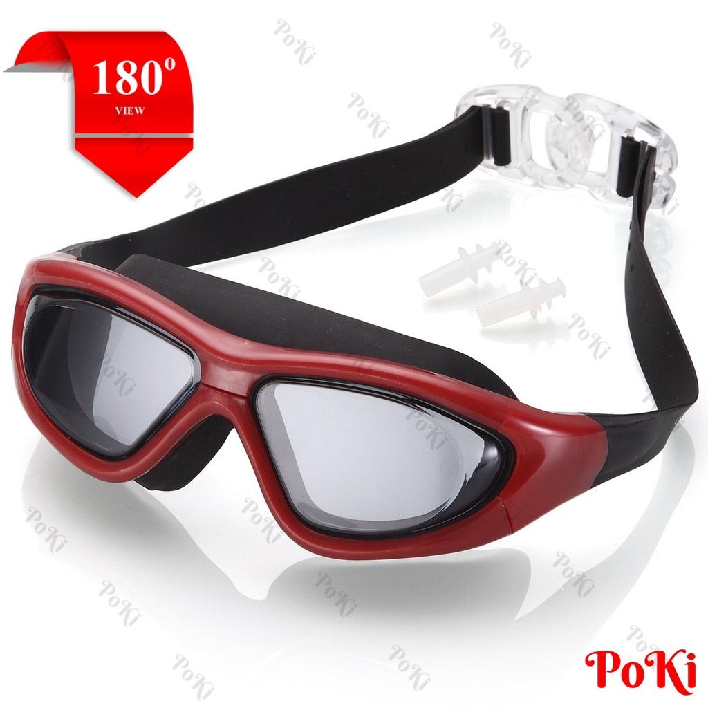 Kính bơi tầm nhìn rộng 9110 - RED, chống tia UV, đồ bơi chuyên dụng cao cấp - POKI