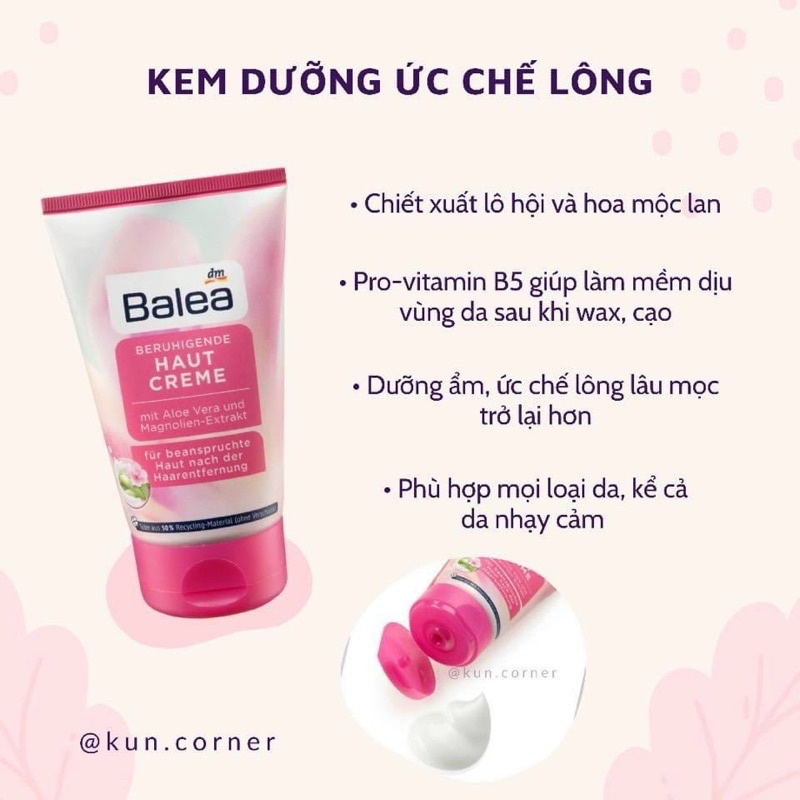 [NỘI ĐỊA ĐỨC] Kem ức chế mọc lông Balea, kem dưỡng da sau wax, sau cạo lông Balea Beruhigende Haut Creme 125ml