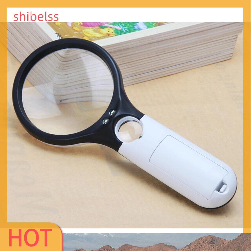 （ʚshibelss）3 LED Light 45X Handheld Reading Magnifying Glass Lens Jewelry Watch Loupe 