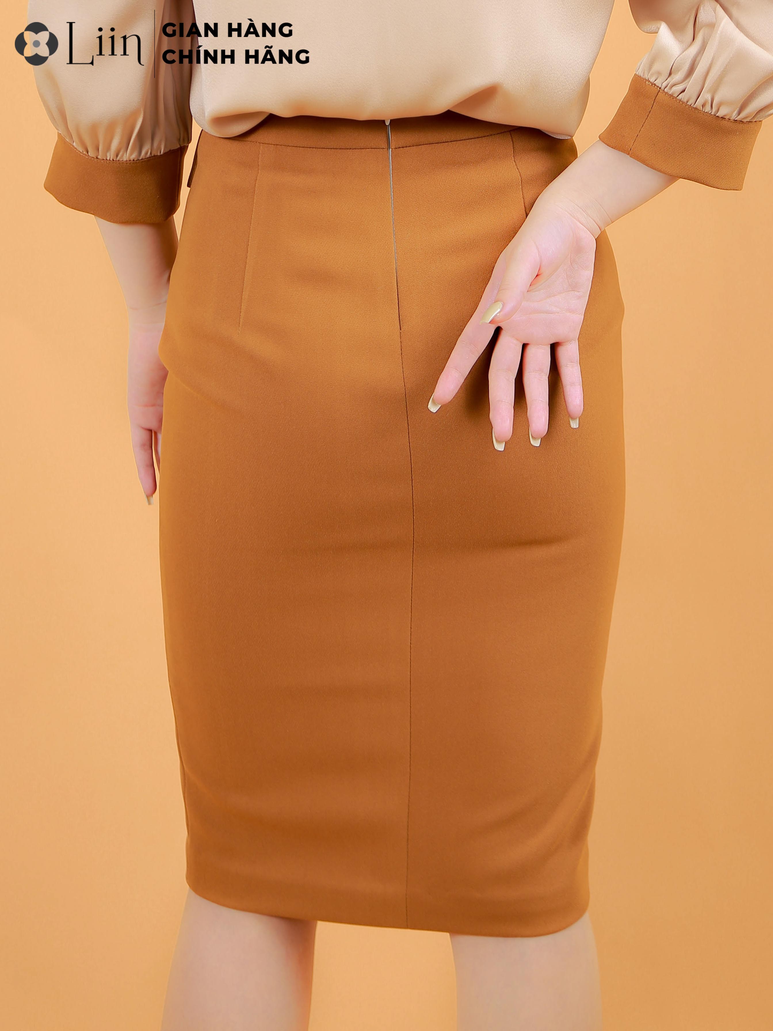 Chân váy xẻ nữ Linbi màu nâu, kiểu dáng công sở thanh lịch liin clothing J4164