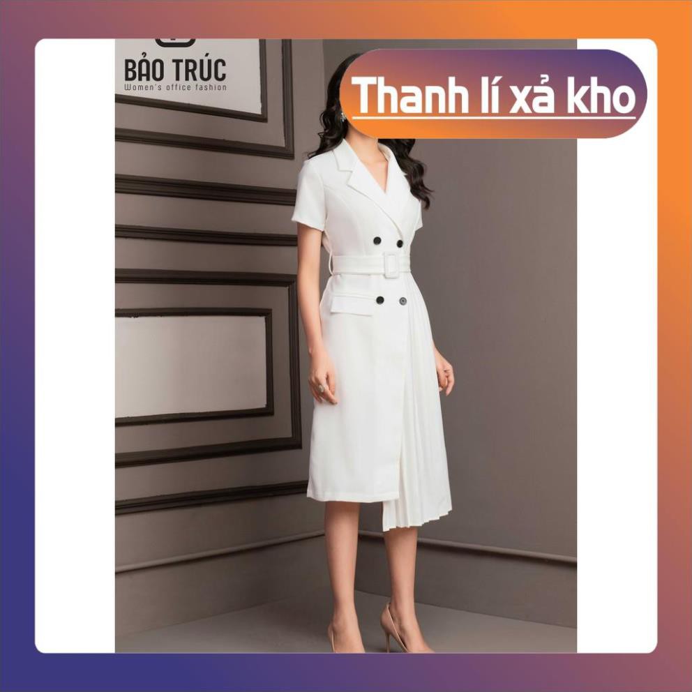 Free Ship - Xả Kho [SIÊU SALE] Váy Tay Cộc - Váy Cổ Vest Chân Xếp Ly Lệch Kèm Đai Bảo Trúc Store