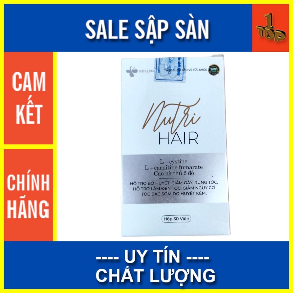 Nutri Hair - Hỗ Trợ Bổ Huyết, Giảm Gãy, Rụng Tóc, Hỗ Trợ Làm Đen Tóc - Hộp 3 Vỉ X 10 Viên - Top 1 Pharmacy