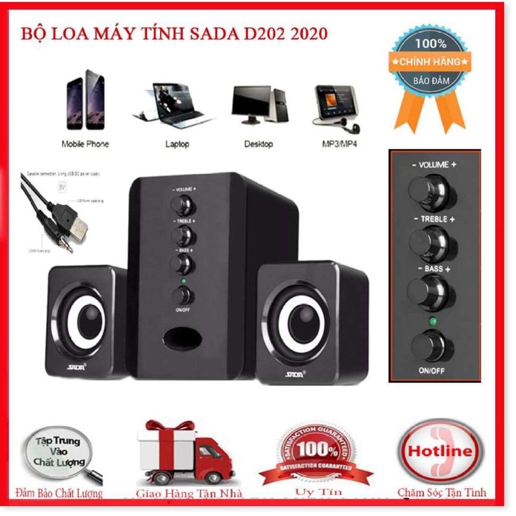 ⚡Bộ Loa Máy Tính Usb Sada D202 2020 giá Rẻ Âm Thanh Sống Động ⚡ Freeship ⚡ Bảo hành uy tín