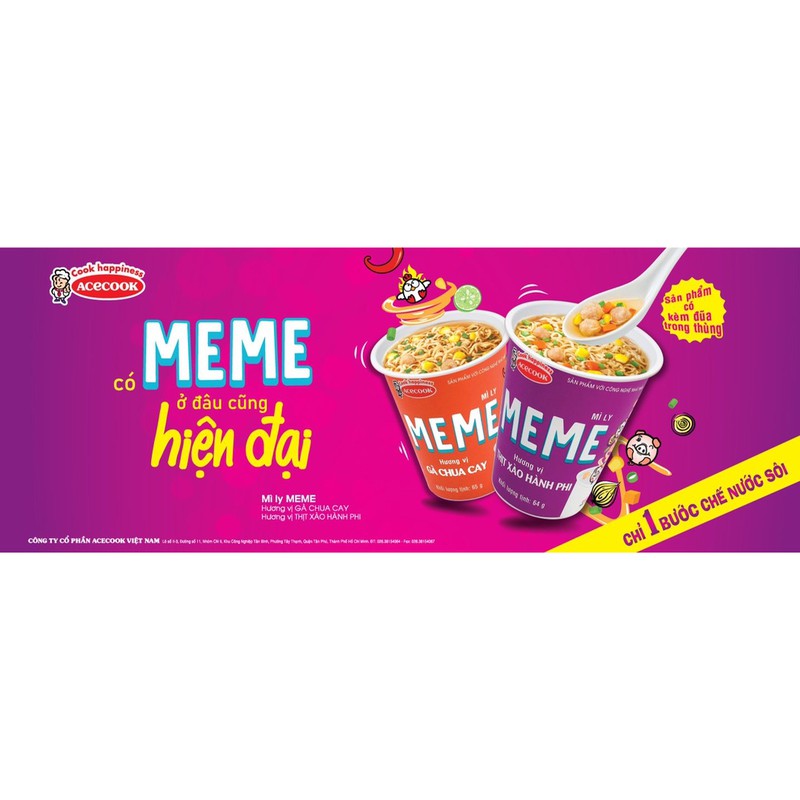MÌ LY MEME HƯƠNG VỊ THỊT XÀO HÀNH PHI / GÀ CHUA CAY 64G nhiều topping sợi mì dai ngon tặng kèm đũa khi mua từ 3- Acecook | BigBuy360 - bigbuy360.vn