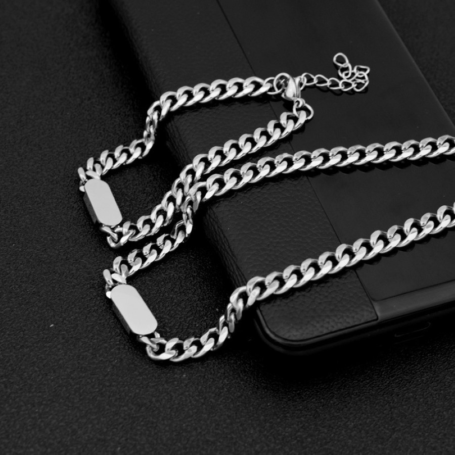 Vòng tay - dây chuyền nam nữ titan mạ bạc sáng bóng, thời trang cá tính hiphop siêu ngầu