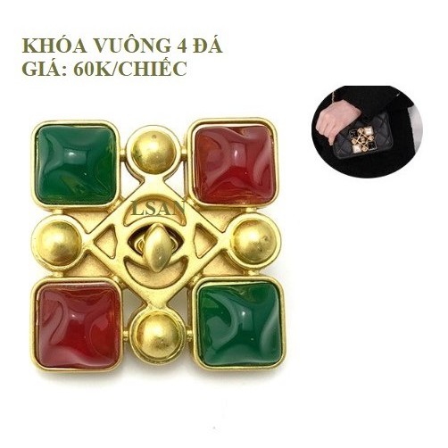 Khóa Vuông 4 Đá - Khóa Túi Xách - Phụ kiện túi xách